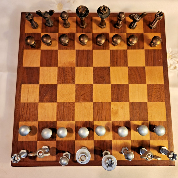 Steampunk Nuts and Bolts Chess Set – Full 32 Metal Pieces – Industrial Punk VTG - Picture 6 of 11